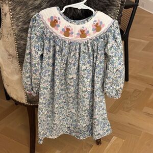 Floral Blue and Pink Kids Thanksgiving Turkey Dress